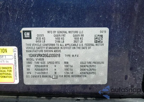 2016 GMC Acadia Slt-1 from USA, damaged, VIN 1GKKVRKD5GJ335018